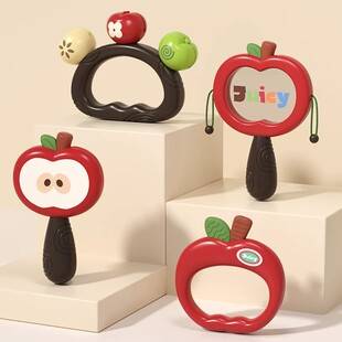 Baby Toys That Can Be Chewed, Apple-Shaped Teether, Rattle, Hand Drum, Maracas, Hand Bell, Early Education Toys for Babies