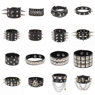 Fashion Punk Gothic Skull Rivets Dark Retro Couple Leather Pu Bracelet Couple Bracelet Bracelet