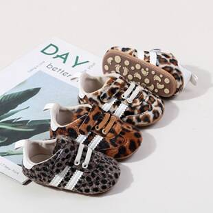 New Style Infant and Toddler Soft-Soled Non-Slip Wear-Resistant Fashionable Versatile Indoor and Outdoor Unisex Walking Shoes Leopard Print Casual Pre-Walking Shoes