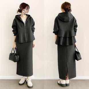 In-Stock Japanese Style 2026 Hooded Zip-Up Jacket Straight-Cut Back-Slit Skirt Sweatshirt Two-Piece Set Japanese Style Autumn Women's Clothing