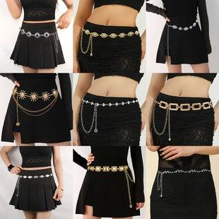 Bohemian style waist chain for women, simple new metal chain waist chain, popular with influencers, paired with black short skirts, wholesale