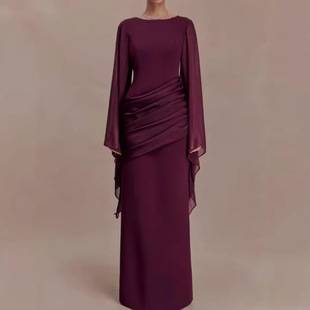 2026 Spring European and American Amazon Cross-Border Foreign Trade Gentle and Elegant Light Dress Style Spun Yarn Long-Sleeved Dress