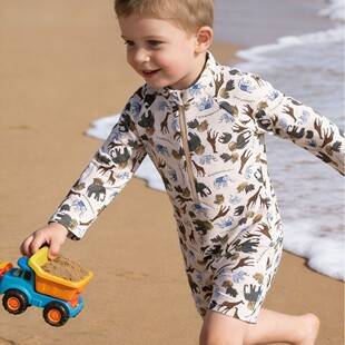 Ins Baby Boy One-Piece Swimsuit Kidsren's Quick-Drying Sun Protection Swimsuit Boys Long-Sleeved Baby Swimsuit Surfing Suit