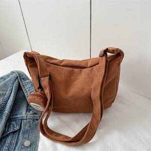 New fashion shoulder bag female ins Japanese corduroy student class commuter versatile large capacity crossbody tote bag