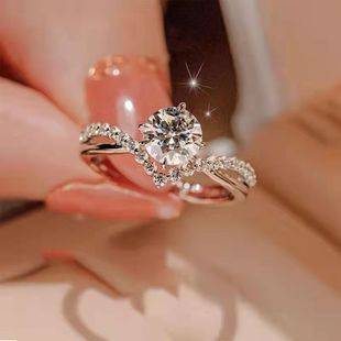Tiktok Kuaishou popular online celebrity imitation moissanite diamond ring artificial diamond female light luxury niche advanced exquisite ring ratio