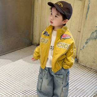 Boys' new spring and autumn Korean-style jacket, stylish and trendy outerwear for toddlers and children, versatile biker jacket for young kids