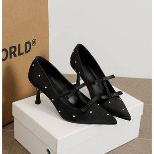 Shallow French Style with Skirt and Flats, Summer Sexy Pointed Toe Stiletto Heels for Women, 2025 Spring & Fall New Style