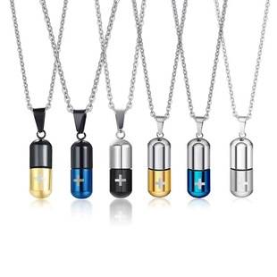 Healing Style Openable Titanium Steel Capsule Pill Necklace ins Trendy People Street Stainless Steel Pendant Hip Hop Accessories