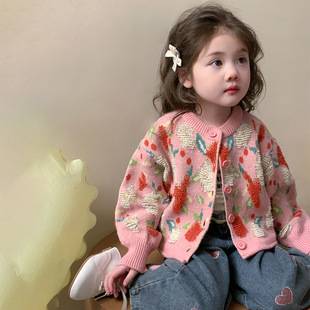 Girls' Sweater Coat Spring and Autumn 2025 New Girls Baby Stylish Fashionable Knitted Cardigan Children's Spring Top