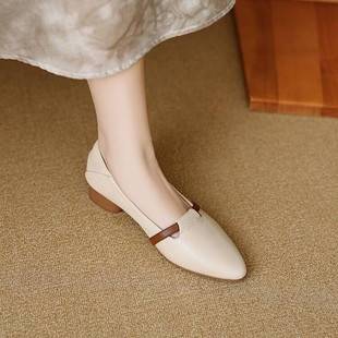 2025 Spring New Style French Pointed-Toe Single Shoes for Women, Soft Leather Low-Heeled Mary Jane Shoes, Retro Versatile Work Clothing Shoes