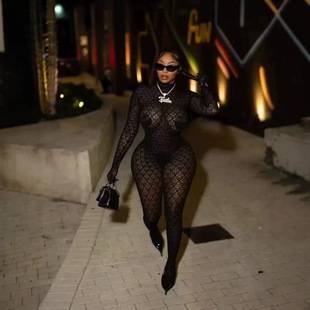 Cross-Border European and American Style Autumn and Winter Women's Clothing, Sexy Fishnet Hollow-Out See-Through Thick Jumpsuit