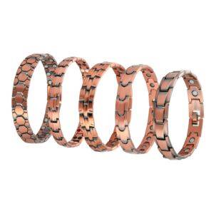 European and American Cross-Border Popular Metal Antique Red Copper Magnetic Bracelet for Men, Vintage Wide Row Full Magnetic Adjustable Couple Bracelet