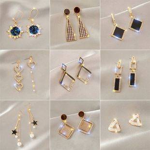 925 silver needle geometric pearl earrings women's fashion earrings tassel High sense eardrop temperament vintage earrings wholesale