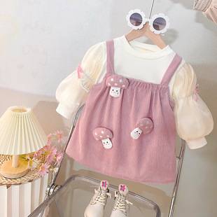 Girls' Cute Spring & Fall New Sweet Dress Baby Girl Long-Sleeved Children's Clothing Fake Two-Piece Skirt