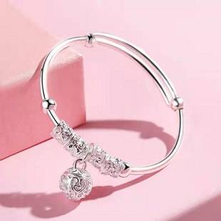 Cross-Border Hot-Selling Copper Silver-Plated Bell Bracelet for Women, New Chinese Style Adjustable Open Bracelet, Trendy Jewelry Wholesale in Stock