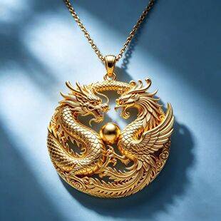 [Dragon and Phoenix Playing with Pearls] Traditional Enamel Metal Pendant with Three-Dimensional Relief, High-End Pendant, Traditional Chinese Style Necklace Jewelry