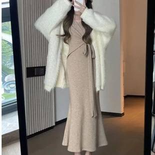 High-End Two-Piece Suit Knitted Sweater Dress Autumn and Winter 2025 New Women's Winter Long Skirt