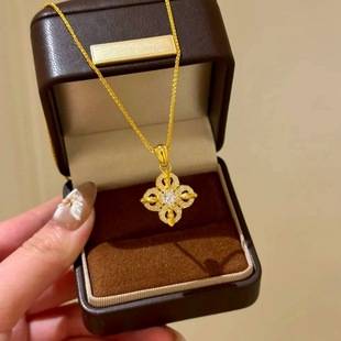 New Chinoiserie National Trend Ancient Sand Gold Diamond Cross Vajra Pendant Necklace Women's National Trend Exquisite High Quality Necklace