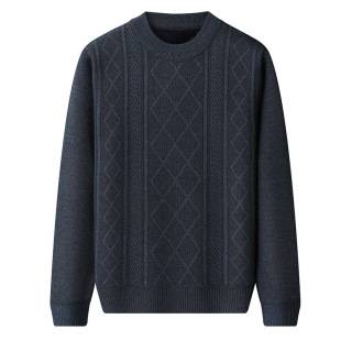 Winter Middle-aged and Elderly Men's Long-sleeved Round Neck Chenille Sweater fleece-lined Thickened Warm Top Dad's Sweater for Men