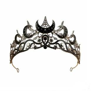 Cross-border black crown, light luxury star and moon crown, vintage distressed metal texture headpiece, manufacturer wholesale bridal accessories