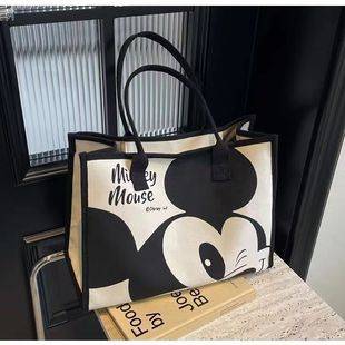Cross-Border Large-Capacity Canvas Bag for Women 2024 New Cartoon Mickey Print Handbag Shopping Bag Versatile Tote Bag