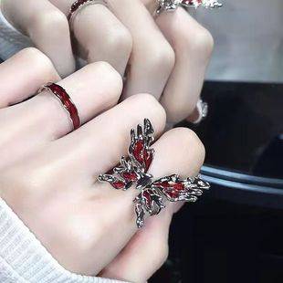 Red Butterfly Ring Women's Niche Design High-end Light Luxury Ring Opening Adjustable French Style Distinctive Finger Ring