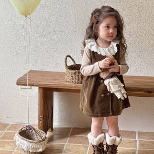 Girls' Spring and Autumn Vest Dress 2026 New Korean Style Corduroy Sweet Dress for Baby Girls