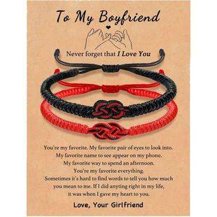 Couple's Heart Knot Bracelet, Red Rope, Hand-Woven, Adjustable, Commemorative Gift Bracelet, Heart Knot Braided Bracelet