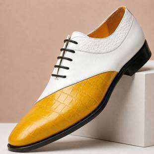 British-style men's business casual trendy color-block leather shoes, cross-border large-size lace-up leather shoes, genuine leather formal men's shoes