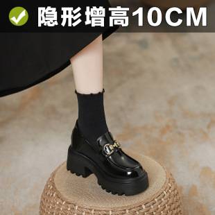Height-Increasing Loafers for Women, 2025 Spring New Style, British Style Mary Jane Black Thick-Soled Leather Shoes for Women