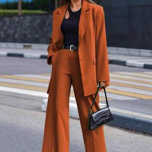 2025 Foreign Trade Cross-Border Solid Color Women's Design Tops Blazer Spring and Autumn Small Suit Set