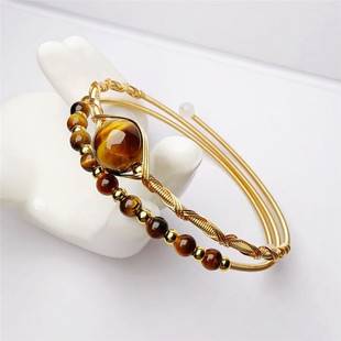 Natural Crystal Wire-Wrapped Bracelet, Gray-Blue Moonlight Amethyst, Lapis Lazuli, 14K Gold-Plated, Wrapped Twice, Popular Bracelet
