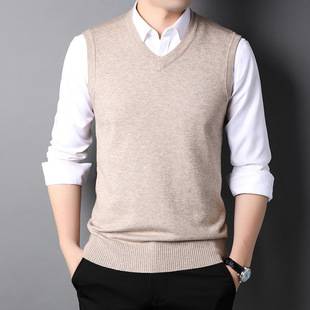 Autumn and Winter Men's Wool Vest Middle-aged V-neck plus size Pullover Knitted Vest Casual Wool Waistcoat Sleeveless Sweater