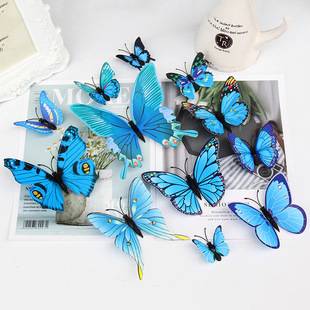 12 Single-Layer Simulated Stereo Butterflies Creative Home Background Butterfly Stickers Kidsren's Room Wall Decoration 3D Wall Stickers
