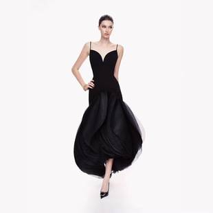 In-Stock Vietnamese Niche Design Petal Strap Long Dress, Elegant and Graceful Waist-Cinching Dress 60001