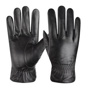 Genuine Leather Gloves for Men, Winter Fleece-Lined, Warm, Touchscreen-Compatible, Lambskin, Non-Slip Motorcycle Gloves, Windproof for Riding