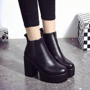 European Station New Women's Boots Round Toe Waterproof Platform High Heel Thick Heel Martin Short Boots European and American Women's Shoes Export