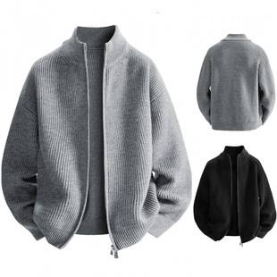 Cardigan Solid Color Zipper Sweater Men's Knitwear Autumn and Winter Popular Loose Jacket Stand Collar Trendy Brand Foreign Trade Cross-Border Wholesale
