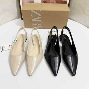 Za2025 New Style Pointed-Toe Stiletto High Heels with Open Back, Flat-Soled, Elegant Pleated Back Strap, Everyday Casual Sandals