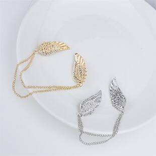 Korean Style Wing Brooch Men's Chain Pin Buckle Women's Suit Shirt Collar Pin Rhinestone Collar Corsage Badge