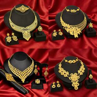 Dubai Hot-Selling 24K Gold-Plated Jewelry, Vietnamese and Indian Jewelry Wholesale, Bridal Necklaces, Bracelets, Rings, and Earring Sets