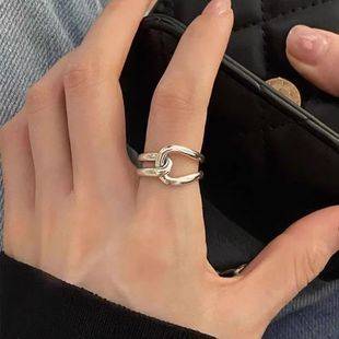 Minimalist Double-layer Interlaced Metallic Ring Ring for Women Niche Design Sense Exquisite Open Finger Ring Ins Cold Style