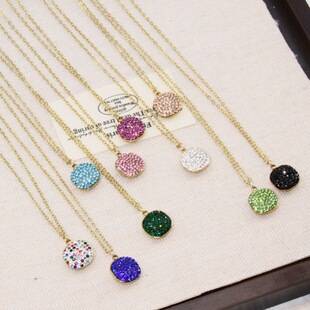 Cross-border bestseller stainless steel full-diamond square necklace dopamine square pendant niche versatile stainless steel collarbone chain