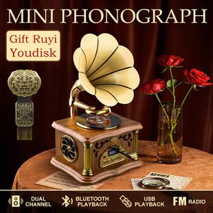 Black Glue Record Player Modeling Mini Phonograph Retro Bluetooth Speaker Furniture Decoration Explosions High Power Speaker