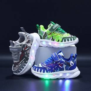 2026 Spring New Cartoon Boys' Dinosaur Sports Shoes Girls' Mesh Breathable Shoes for Toddlers and Kids Baby Light-Up Shoes