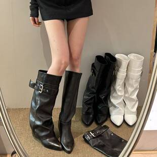 Unique style women's boots with detachable belt buckle, new autumn/winter pointed toe over-the-knee versatile long boots