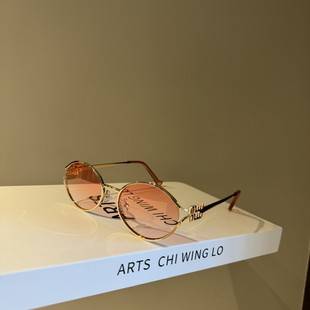 2025 new Hong Kong style round frame gradually pink sunglasses women's small face fashion concave shape photo sunglasses UV protection