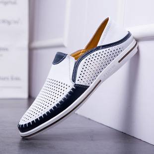 Cross-Border Popular Large-Size Southeast Asian Genuine Leather Loafers for Men, Summer Breathable Hollow Leather Slip-On Shoes for Men