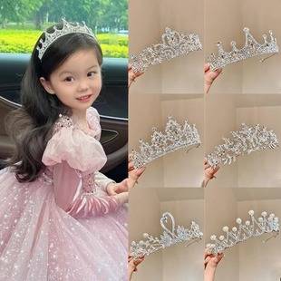 High-End Girl Pearl Princess Crown Tiara Baby Birthday Hairband Children's Crown Hairpin Headband