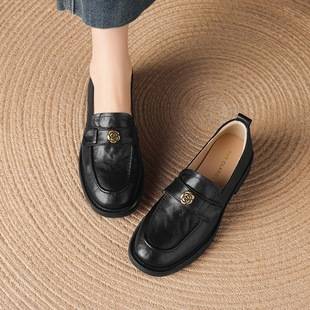 Zhr First-Layer Sheepskin Camellia Vintage Loafers for Women 2026 New Style Comfortable Soft Flat Leather Shoes